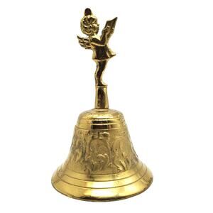 Solid Brass Hand Bell Dinner Angel Cherub 4 1/2" h Vintage Decor
